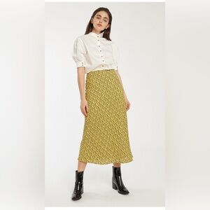 C/meo sanguine blue black Floral Yellow midi Skirt size medium EUC